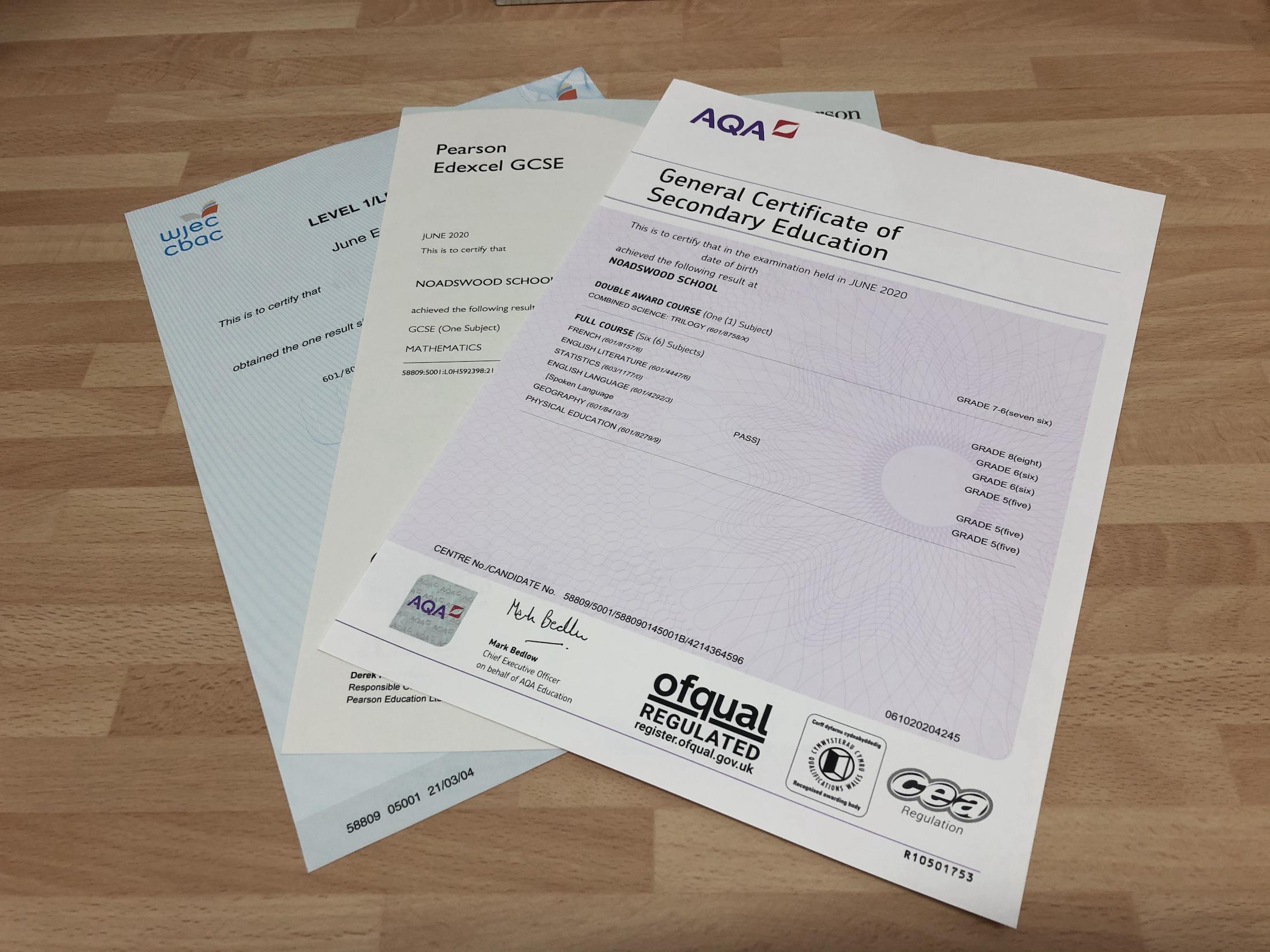 GCSE Certificates