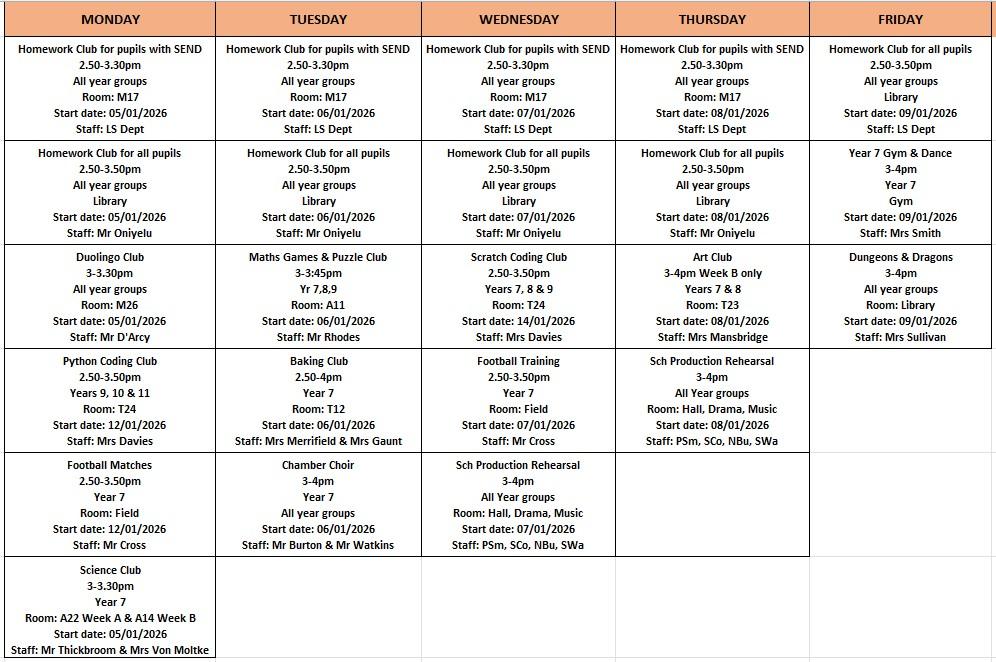 After School Clubs and Activities
